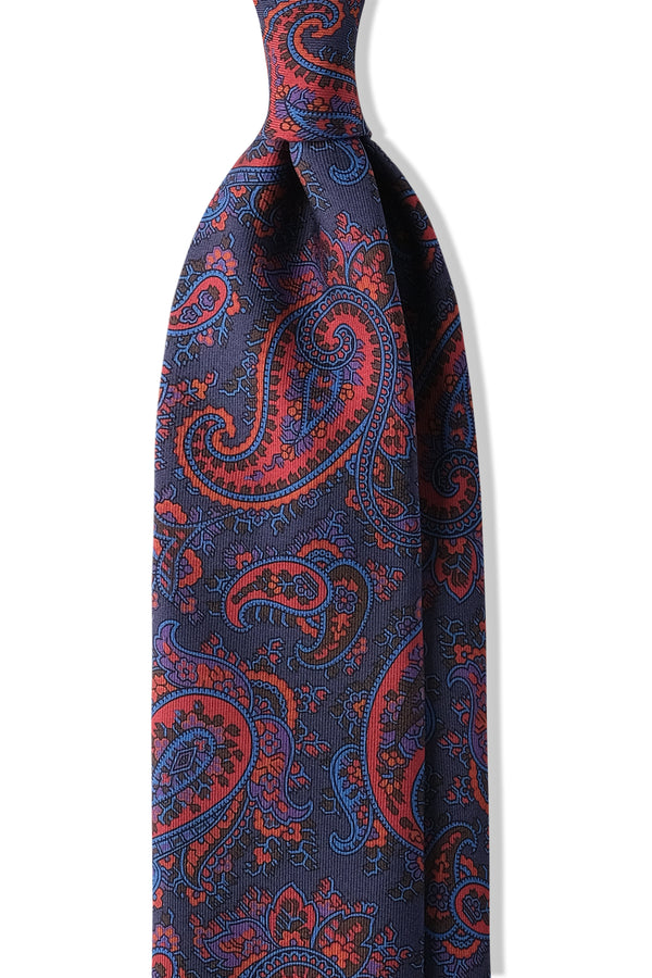 3-Fold Paisley Ancient Madder Silk Tie - Navy/Red/Orange - Brunati Como