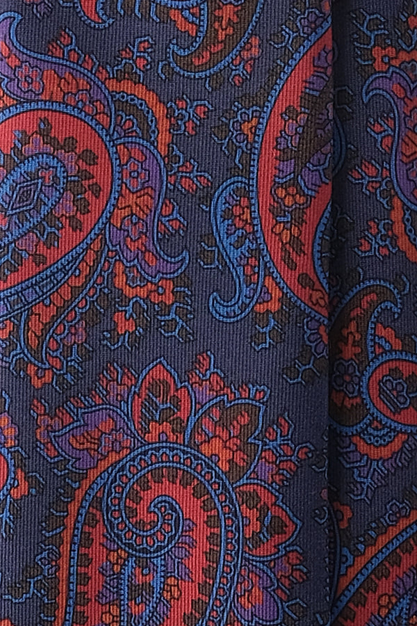 3-Fold Paisley Ancient Madder Silk Tie - Navy/Red/Orange - Brunati Como