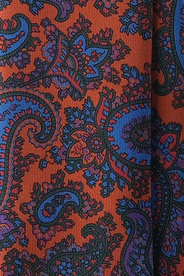 3-Fold Paisley Ancient Madder Silk Tie - Orange/Blue/Forest - Brunati Como