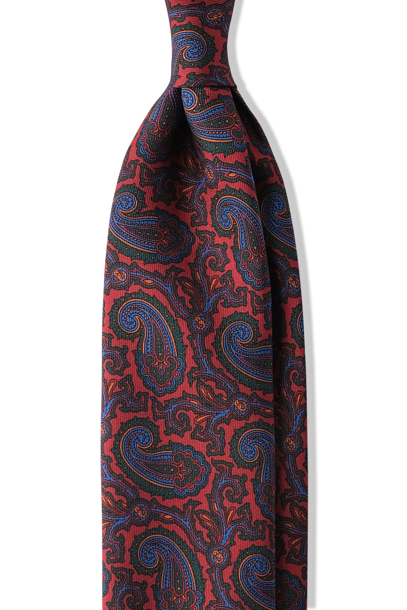 3-Fold Paisley Ancient Madder Silk Tie - Soft Red/Blue/Forest - Brunati Como