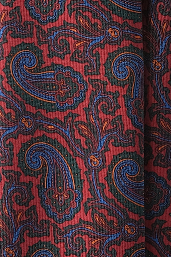 3-Fold Paisley Ancient Madder Silk Tie - Soft Red/Blue/Forest - Brunati Como