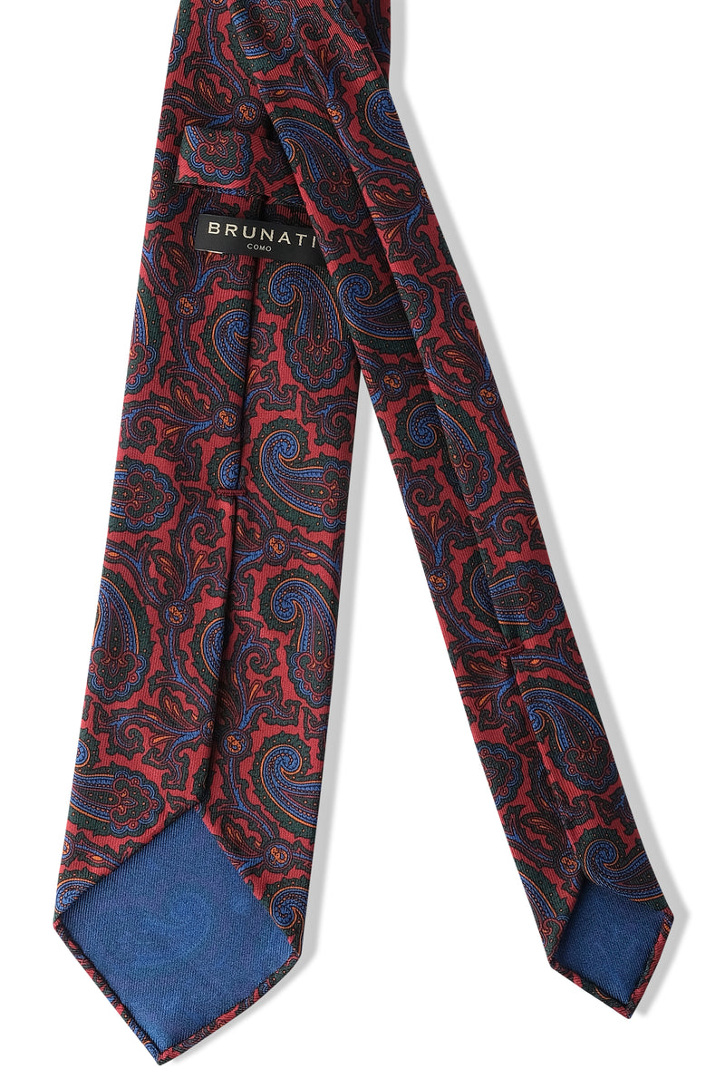 3-Fold Paisley Ancient Madder Silk Tie - Soft Red/Blue/Forest - Brunati Como