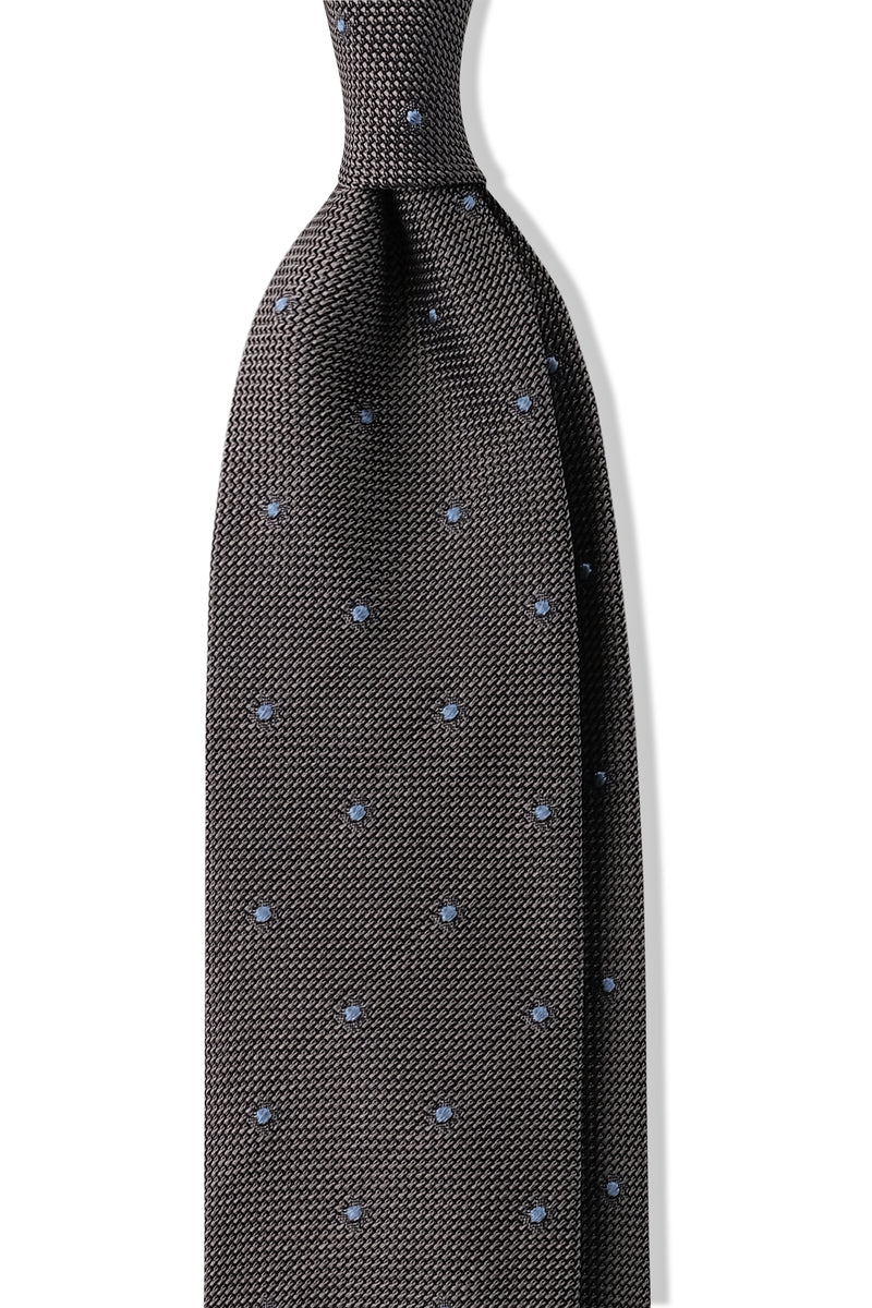 3-Fold Polka Dot Silk Grenadine Jacquard Tie - Grey/Light Blue - Brunati Como