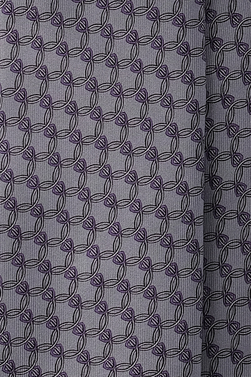 3-Fold Interlocking Chains Printed Silk Tie - Grey/Purple/Silver - Brunati Como