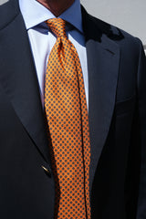 3-Fold Floral Printed Silk Tie - Orange/Light Blue/Beige/Black - Brunati Como