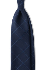 Handrolled Checkered Wool Tie - Navy/Light Blue - Brunati Como