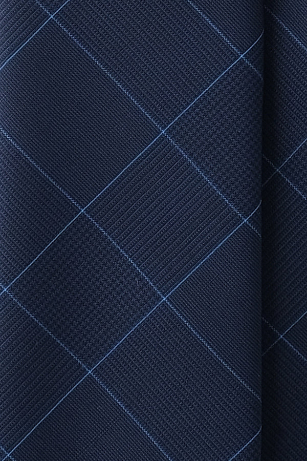 Handrolled Checkered Wool Tie - Navy/Light Blue - Brunati Como