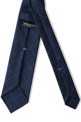 Handrolled Checkered Wool Tie - Navy/Light Blue - Brunati Como