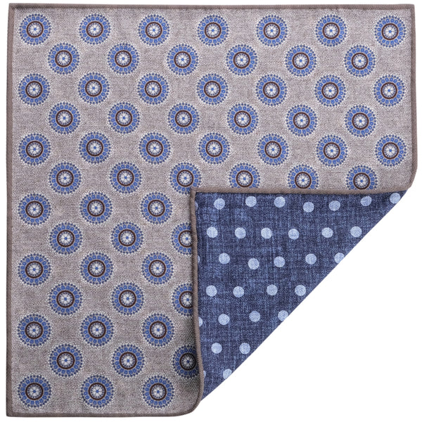 Doubleface Handrolled Silk Pocket Square - Grey/Blue - Brunati Como