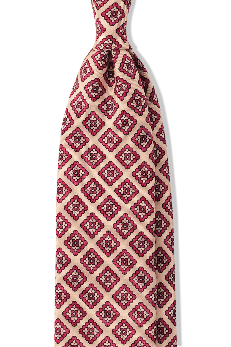 Handprinted Floral Ancient Madder Silk Tie – Butter / Red - Brunati Como