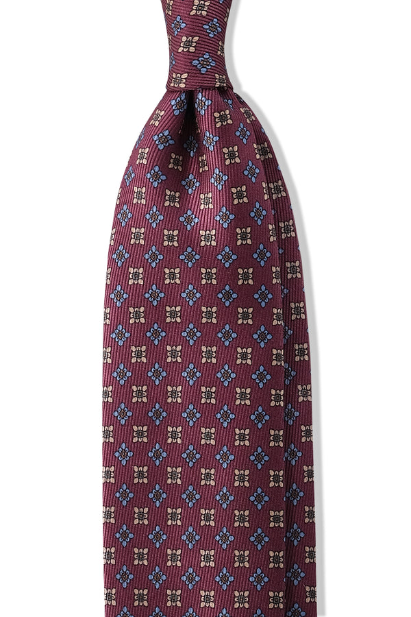 3-Fold Floral Macclesfield Silk Tie - Burgundy - Brunati Como