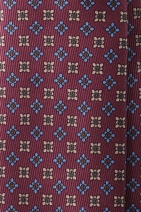 3-Fold Floral Macclesfield Silk Tie - Burgundy - Brunati Como