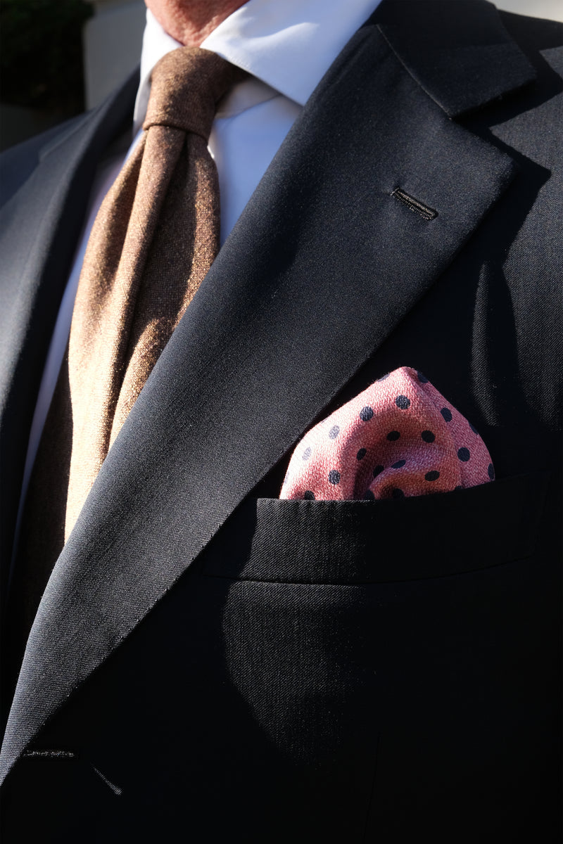 Doubleface Handrolled Silk Pocket Square - Navy/Grey/Pink - Brunati Como