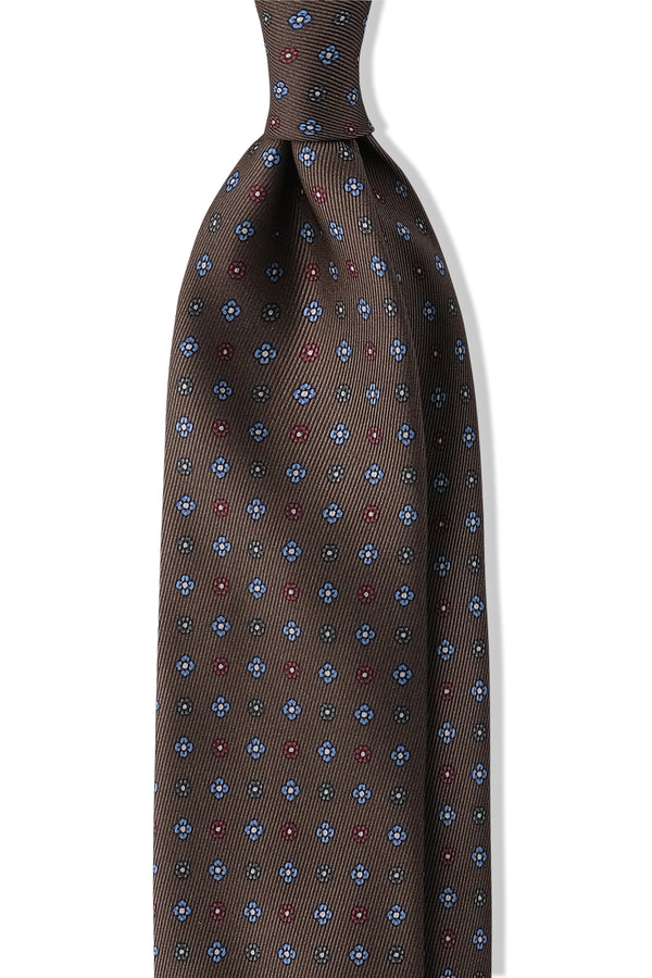3- Fold Untipped Floral Silk Tie - Brown - Brunati Como