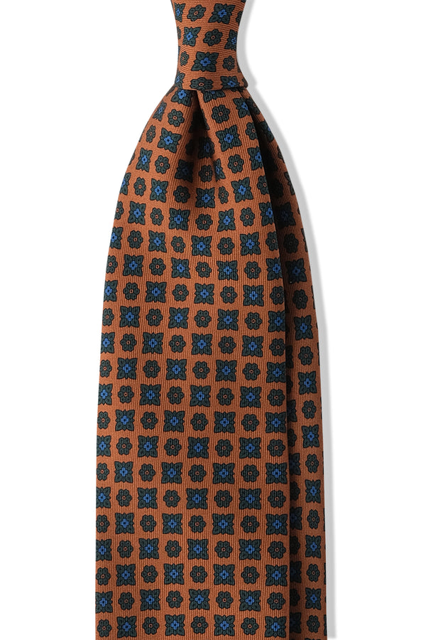 3-Fold Floral Ancient Madder Silk Tie - Vintage Orange - Brunati Como
