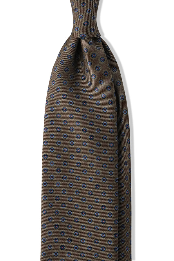 3- Fold Untipped Floral Silk Tie - Olive - Brunati Como