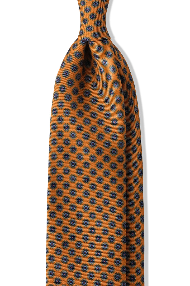 3- Fold Untipped Floral Silk Tie - Orange - Brunati Como