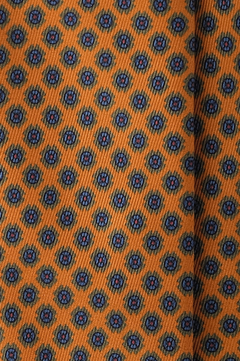 3- Fold Untipped Floral Silk Tie - Orange - Brunati Como