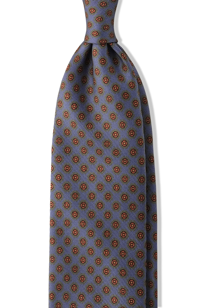 3- Fold Untipped Floral Silk Tie - Light Blue/Grey - Brunati Como
