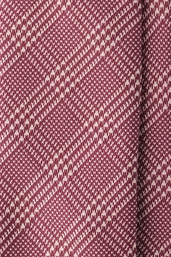 3- Fold Untipped Prince of Wales 40oz Silk Tie - Burgundy/Cream - Brunati Como