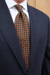 3-Fold Floral Ancient Madder Silk Tie - Vintage Orange - Brunati Como