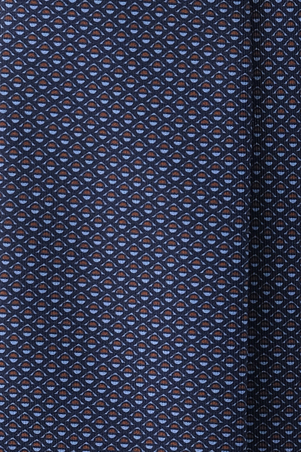 3-Fold Mosaic Printed Silk Tie - Navy/Light Blue/Orange - Brunati Como
