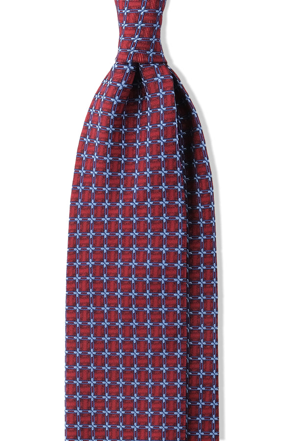 3- Fold Floral Silk Jacquard Tie - Red / Purple / Light Blue - Brunati Como