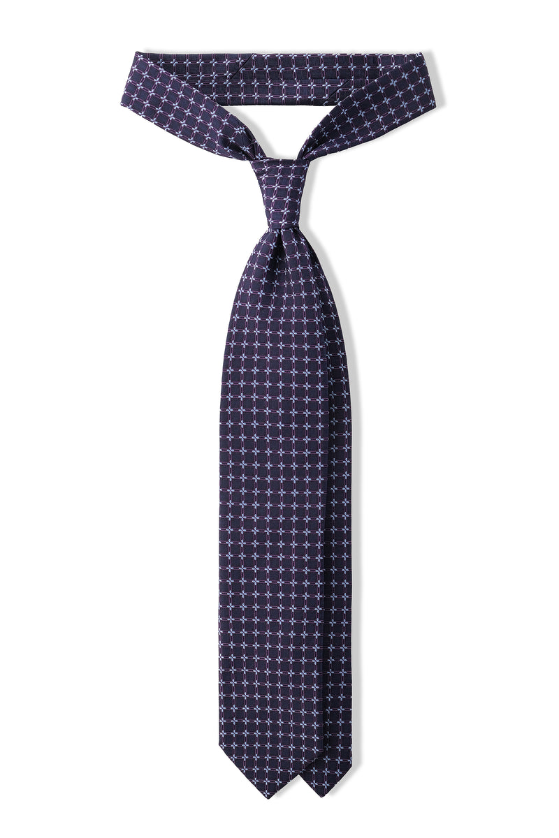 3- Fold Floral Silk Jacquard Tie - Navy / Purple / Light Blue - Brunati Como