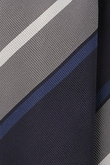 3-Fold Regimental Repp Silk Tie - Navy / Light Grey / Grey / Royal Blue - Brunati Como