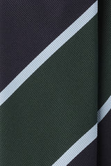 3-Fold Regimental Repp Silk Tie - Forest / Light Blue / Navy - Brunati Como