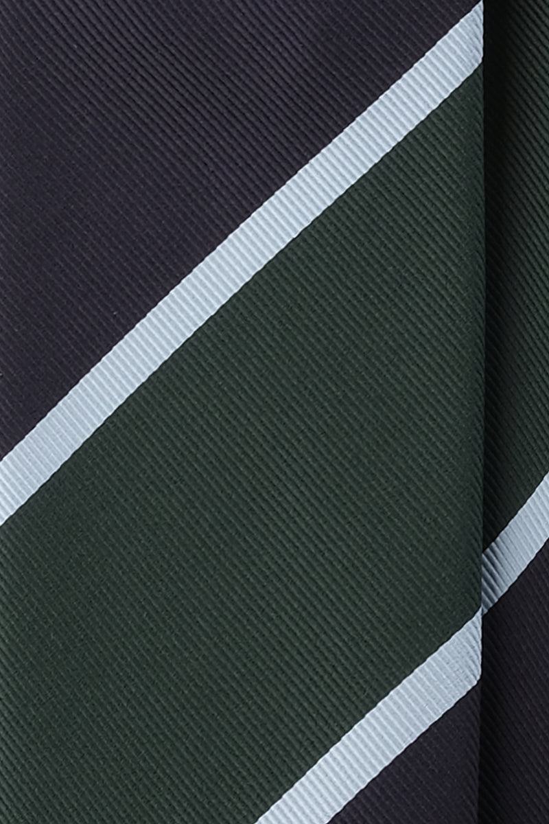 3-Fold Regimental Repp Silk Tie - Forest / Light Blue / Navy - Brunati Como