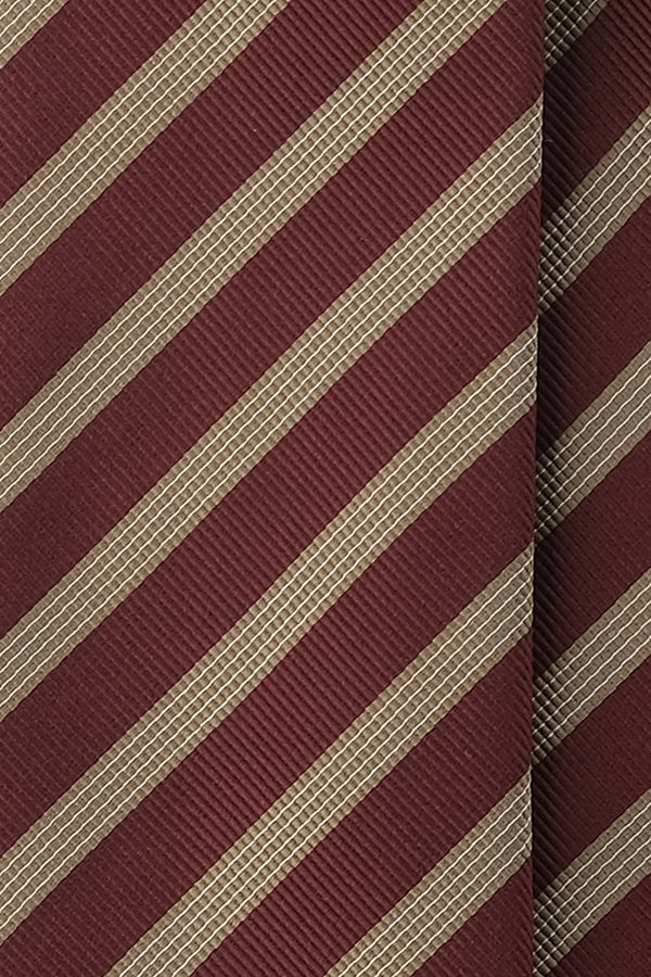 3-Fold Regimental Repp Silk Tie - Burgundy / Olive / Off-White - Brunati Como