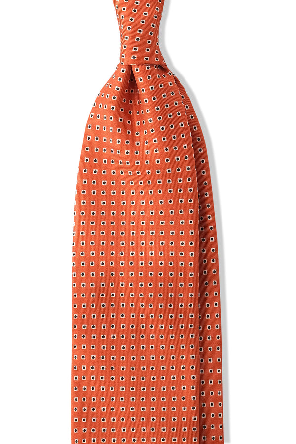 3-Fold Cube Patterned Printed Silk Tie - Orange/Black/White - Brunati Como