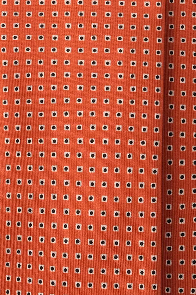 3-Fold Cube Patterned Printed Silk Tie - Orange/Black/White - Brunati Como
