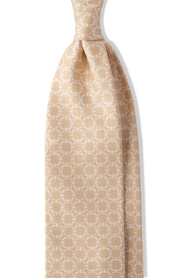 3-Fold Chain Patterned Printed Silk Tie - Beige/White - Brunati Como