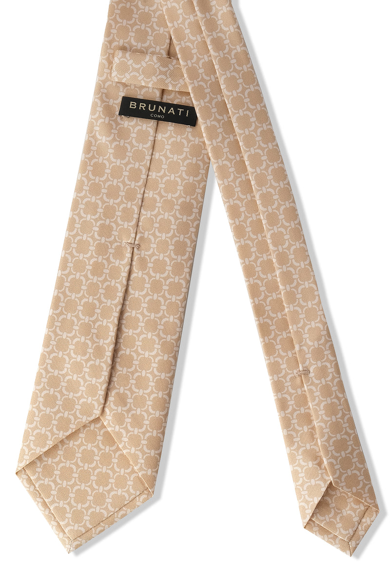 3-Fold Chain Patterned Printed Silk Tie - Beige/White - Brunati Como