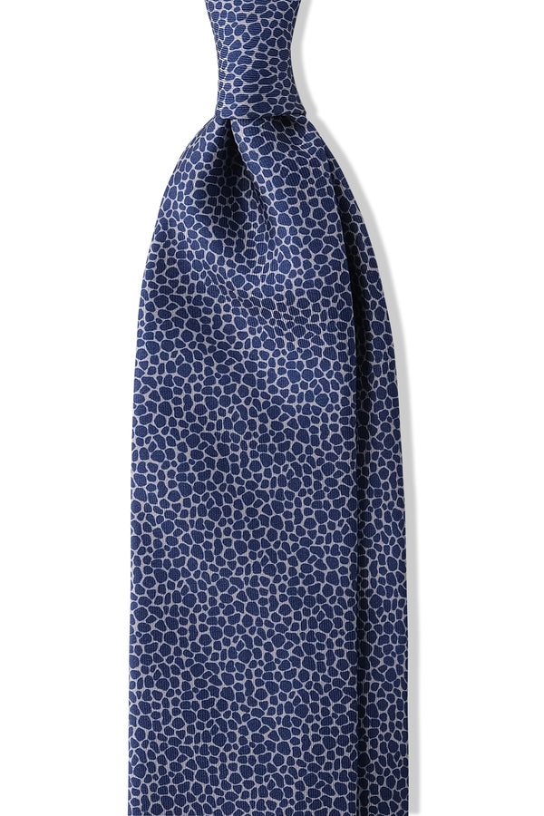 3-Fold Pebbles of Como Printed Silk Tie - Blue/Off-White - Brunati Como