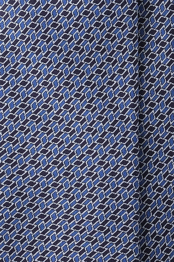 3-Fold Mosaic Pattern Printed Silk Tie - Navy/Royal Blue/Off-White - Brunati Como