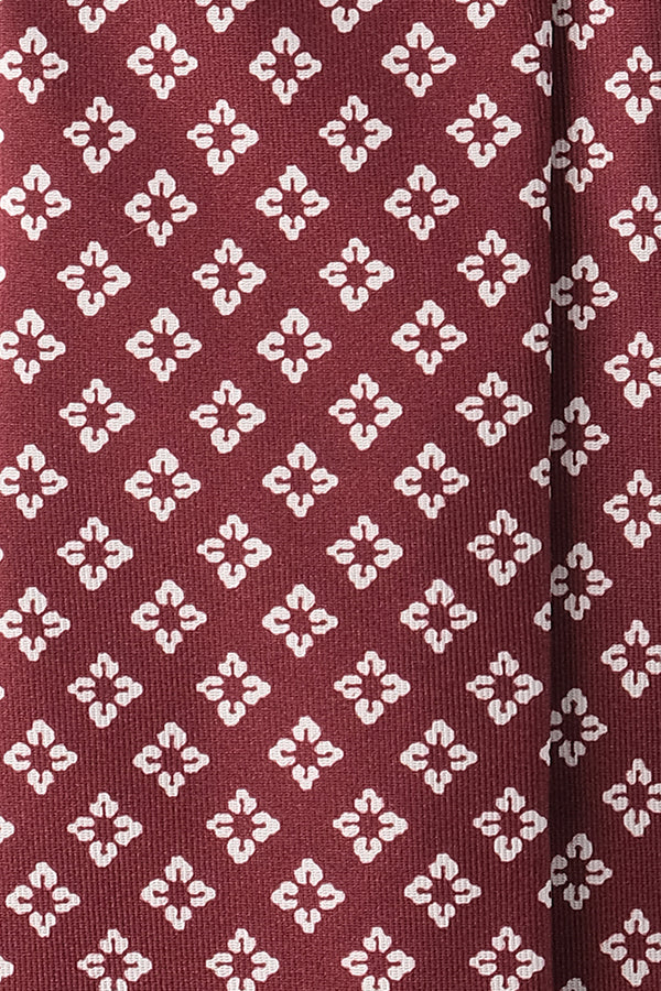 3-Fold Floral Patterned Printed Silk Tie - Burgundy/White - Brunati Como