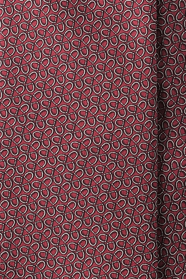 3-Fold Horsebit Printed Silk Tie - Red/Black/Silver - Brunati Como
