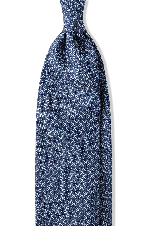 3-Fold Horsebit Printed Silk Tie - Blue/Light Blue/White - Brunati Como