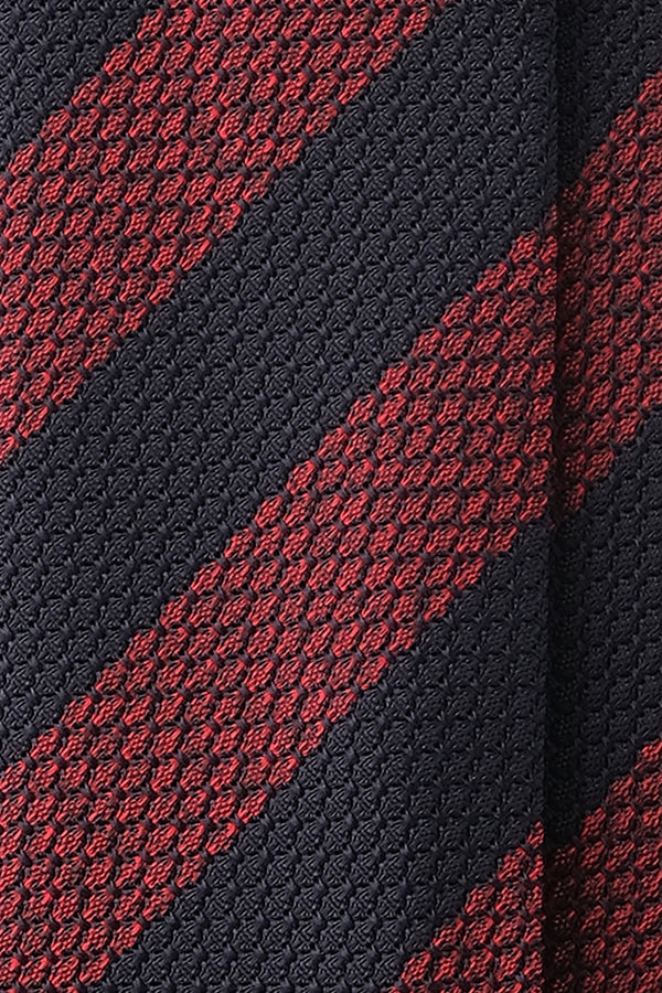 3-Fold Striped Silk Grenadine Garza Grossa - Navy/Red - Brunati Como