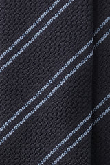 3-Fold Striped Silk Grenadine Garza Grossa - Navy/Light Blue - Brunati Como