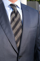 Handrolled Striped Silk Grenadine Jacquard Tie - Beige Melange / Navy / Brown - Brunati Como