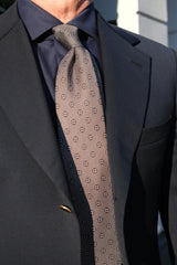 3-Fold Signature Cube Patterned Printed Silk Tie - Grey-Navy - Brunati Como
