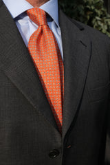 3-Fold Cube Patterned Printed Silk Tie - Orange/Black/White - Brunati Como