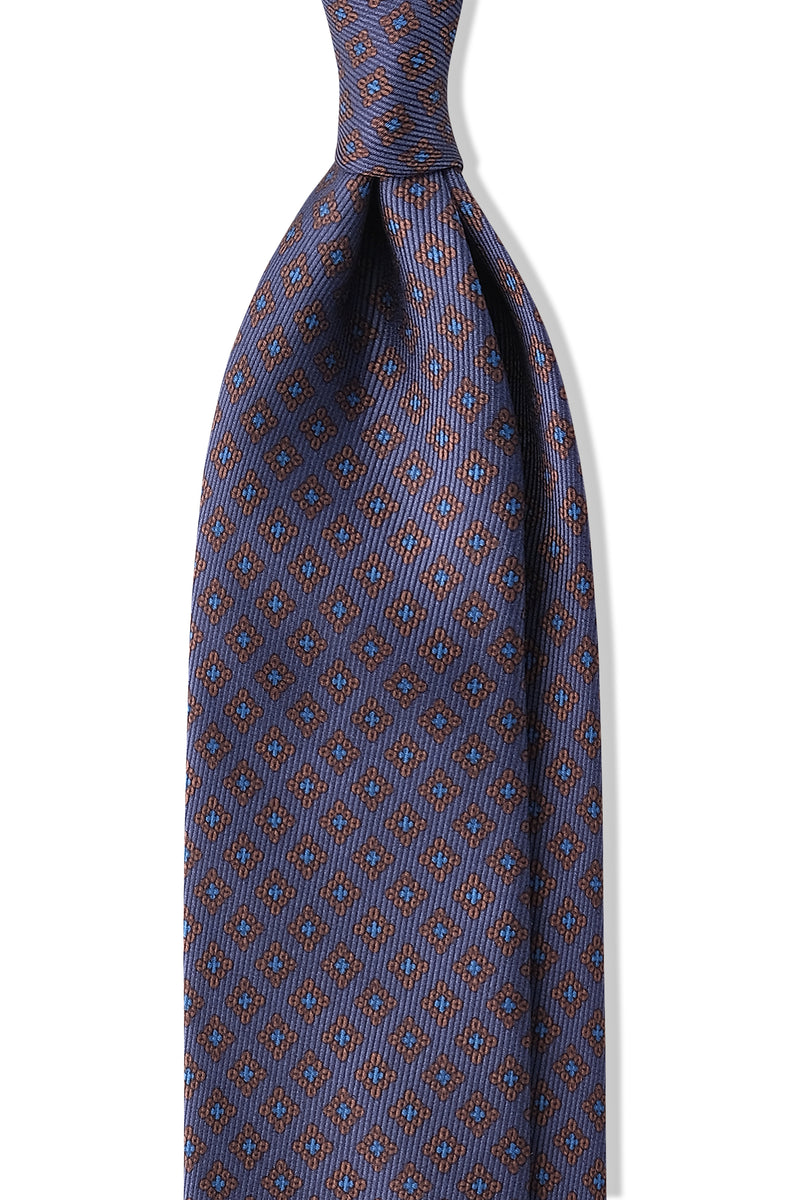 3-Fold Floral Ancient Madder Silk Tie - Blue/Brown/Light Blue - Brunati Como