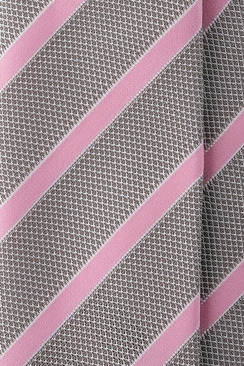 3-Fold Striped Silk Grenadine Tie - Taupe / Rose - Brunati Como