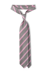 3-Fold Striped Silk Grenadine Tie - Taupe / Rose - Brunati Como