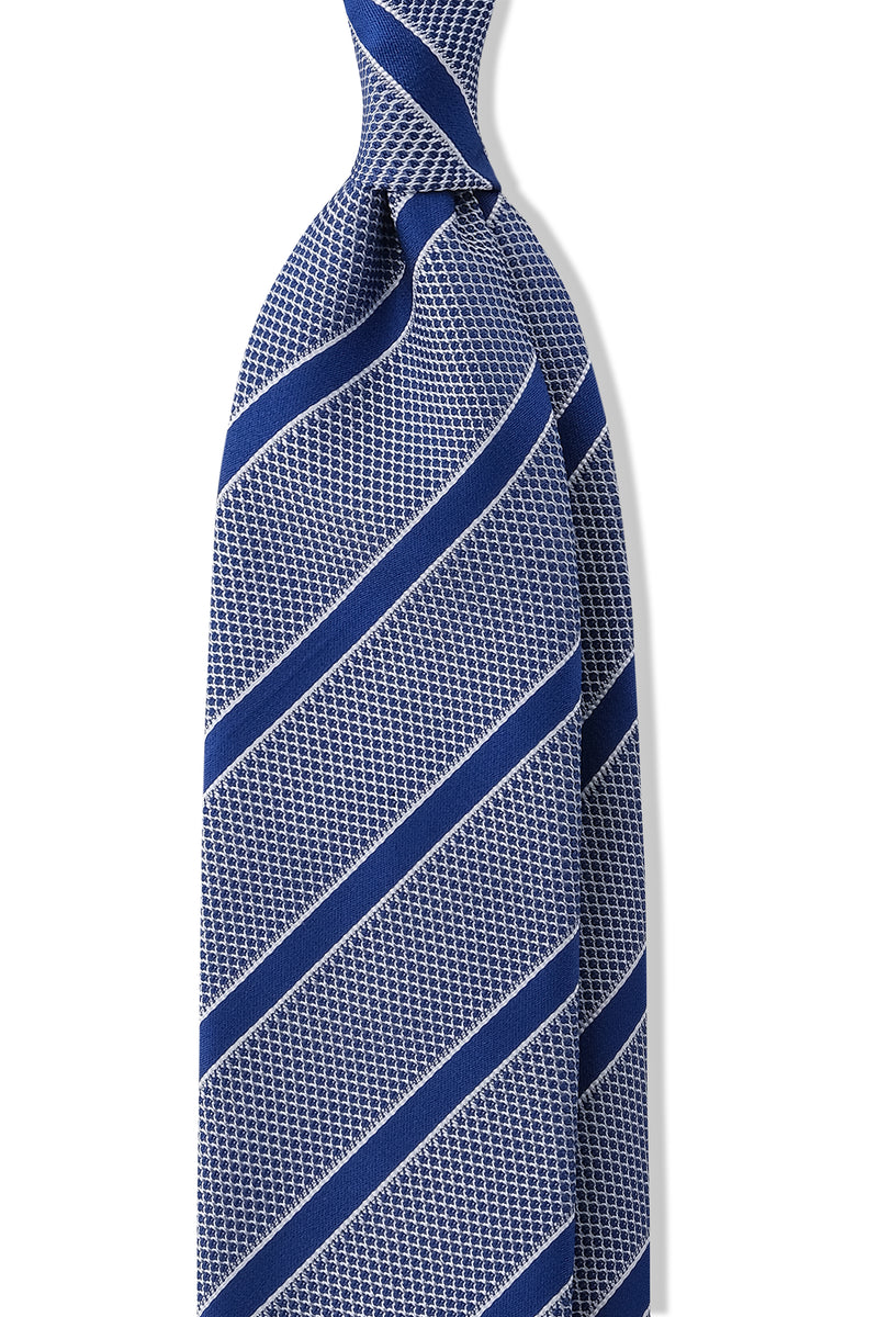 3-Fold Striped Silk Grenadine Tie - Royal Blue - Brunati Como